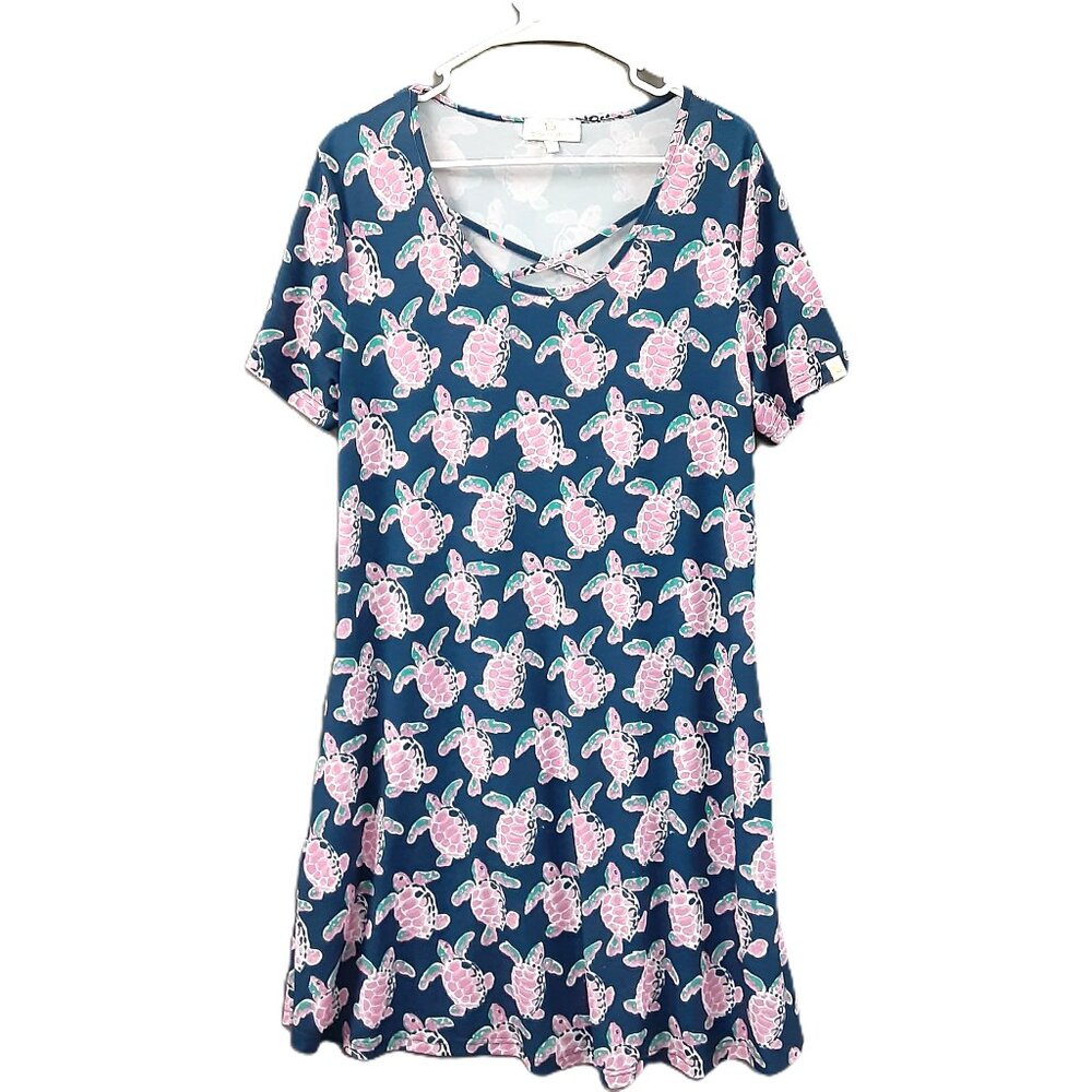 Simply Southern Womens Dress L Turtle A-Line Knee Length Pockets Snag Spots